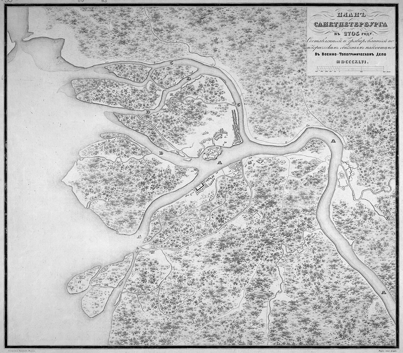 Una mappa di San Pietroburgo, 1705