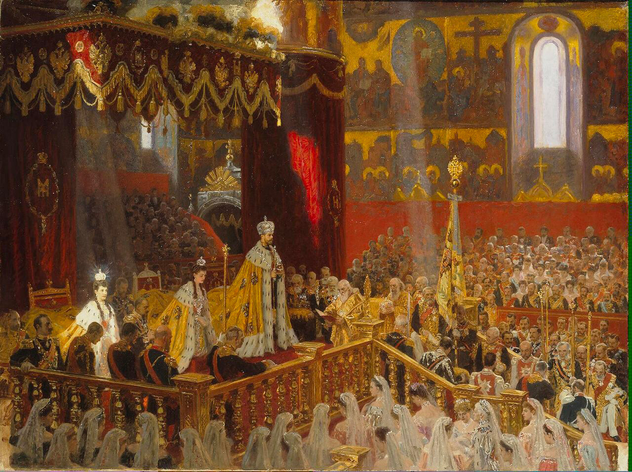 Laurits Tuxen. Krönung von Nikolaus II. in der Mariä-Himmelfahrt-Kathedrale des Moskauer Kremls am 14. Mai 1896, 1898.