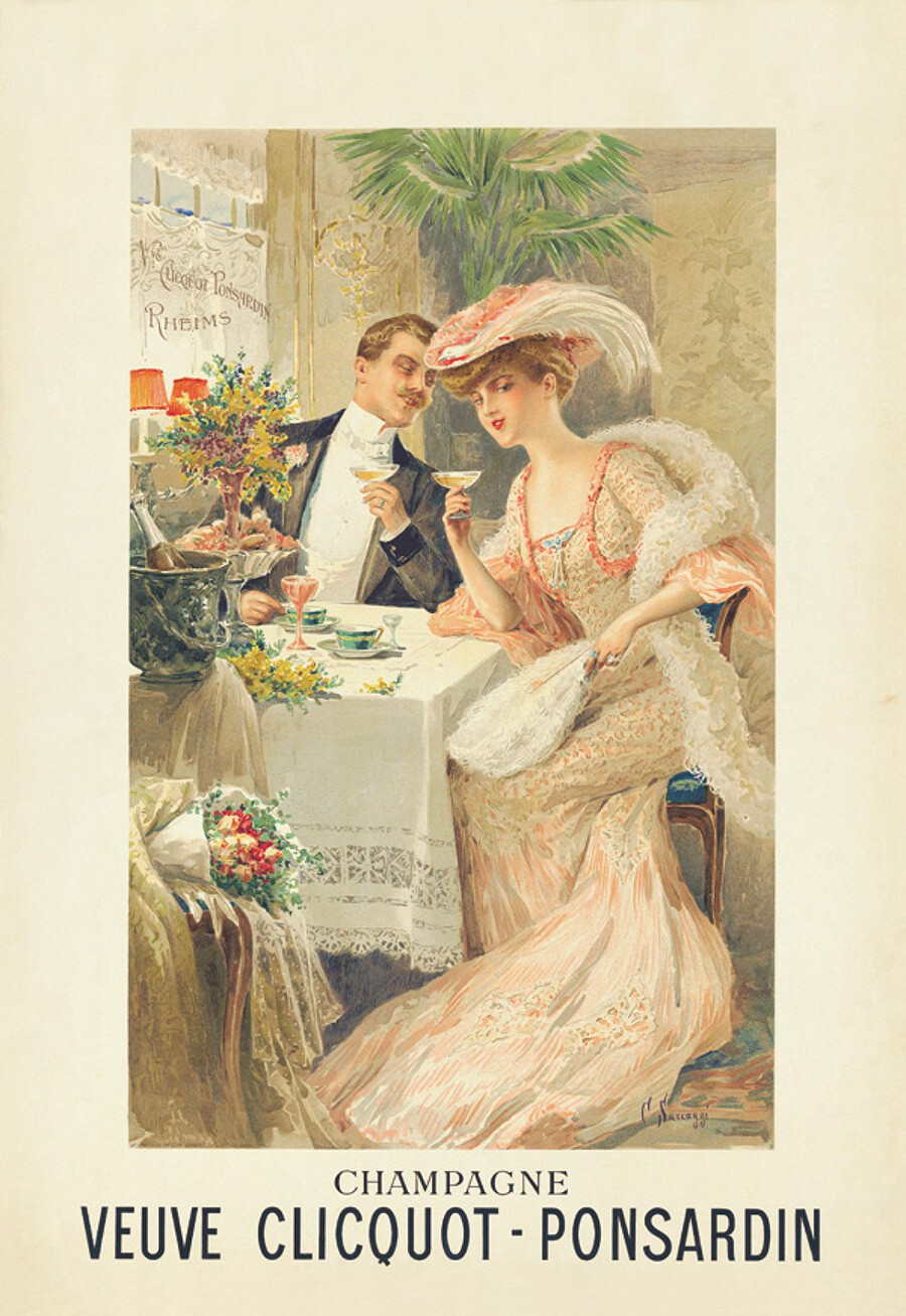 Advertisement for 'Veuve Clicquot' champagne.