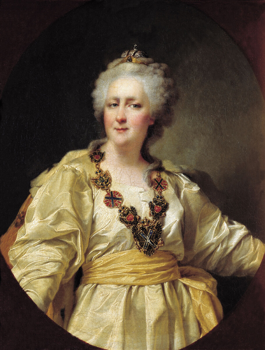 Caterina II, detta la Grande (1729-1796), imperatrice di Russia dal 1762 alla morte. Di origine prussiana, era nata a Stettino con il nome di Sofia Federica Augusta di Anhalt-Zerbst
