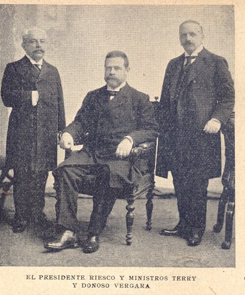 De izquierda a derecha: El ministro argentino José A. Terry, el presidente de Chile, Germán Riesco, y el canciller chileno José Francisco Vergara Donoso