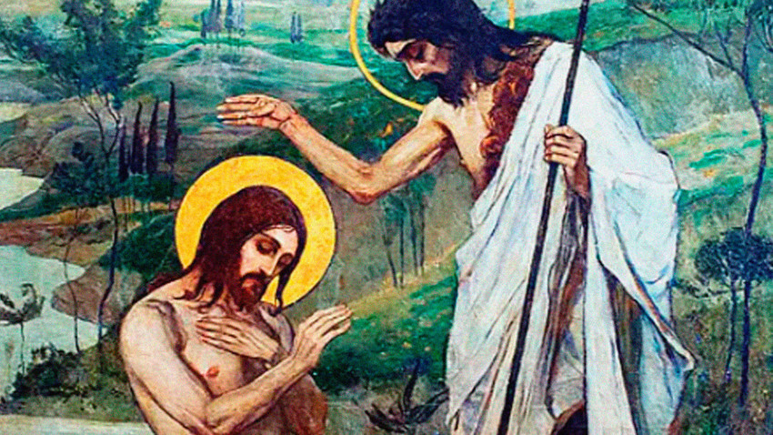Михаил Нестеров, Крштење Исуса Христа (фреска из Владимирског сабора у Кијеву), 1890-их.