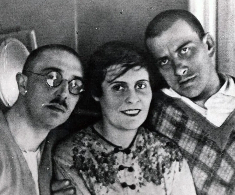Mayakovsky with Lilya and Osip Brik.