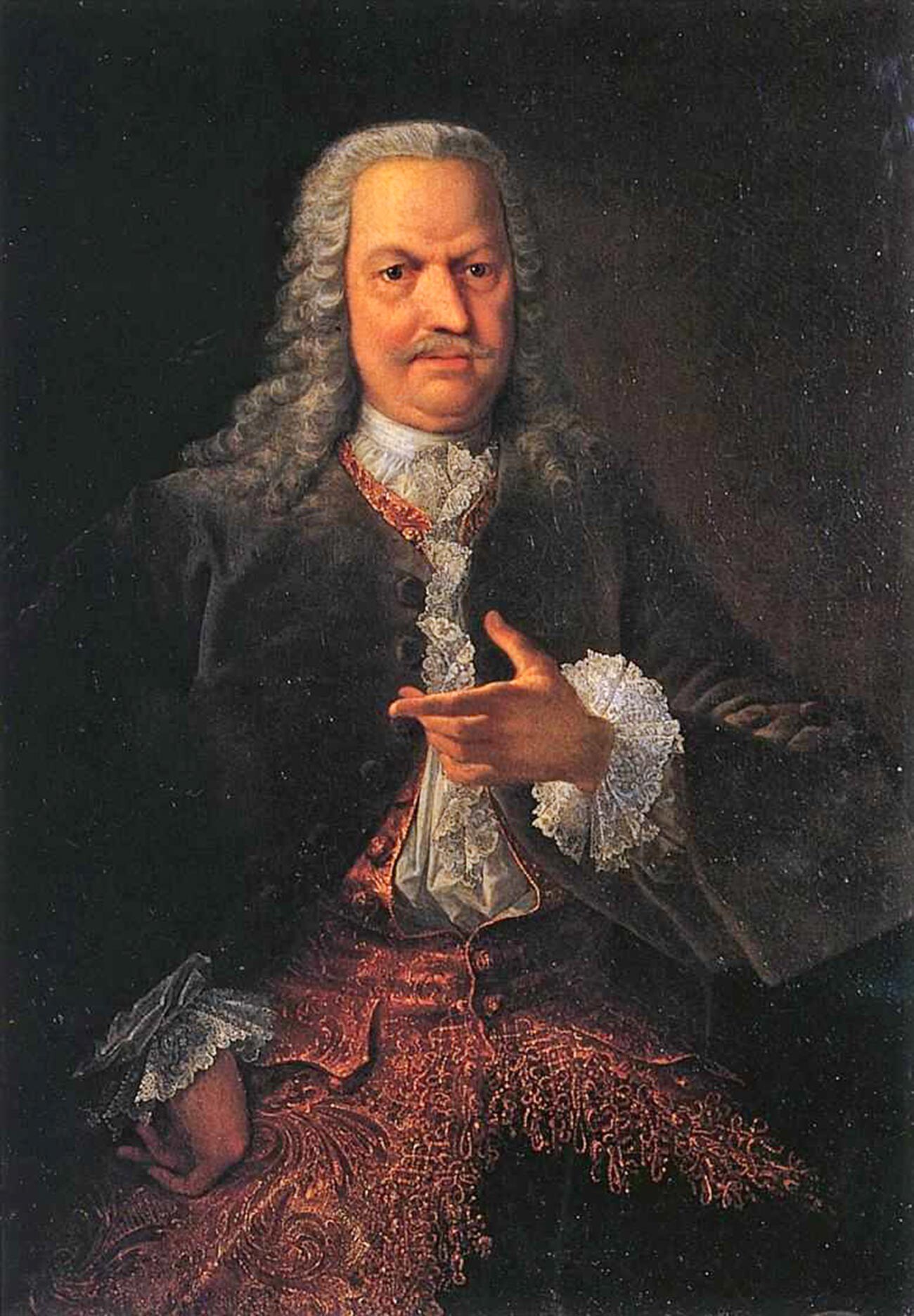 Porträt von Akinfij Demidow von Georg Christoph Grooth, 1740er Jahre. Demidow war ein berühmter russischer Industrieller.