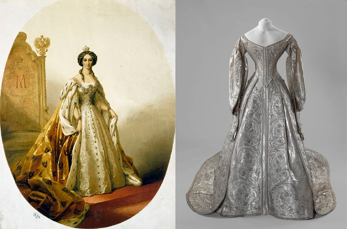 L'abito dell'incoronazione di Maria Aleksandrovna; Maria Aleksandrovna, 1856, artista sconosciuto