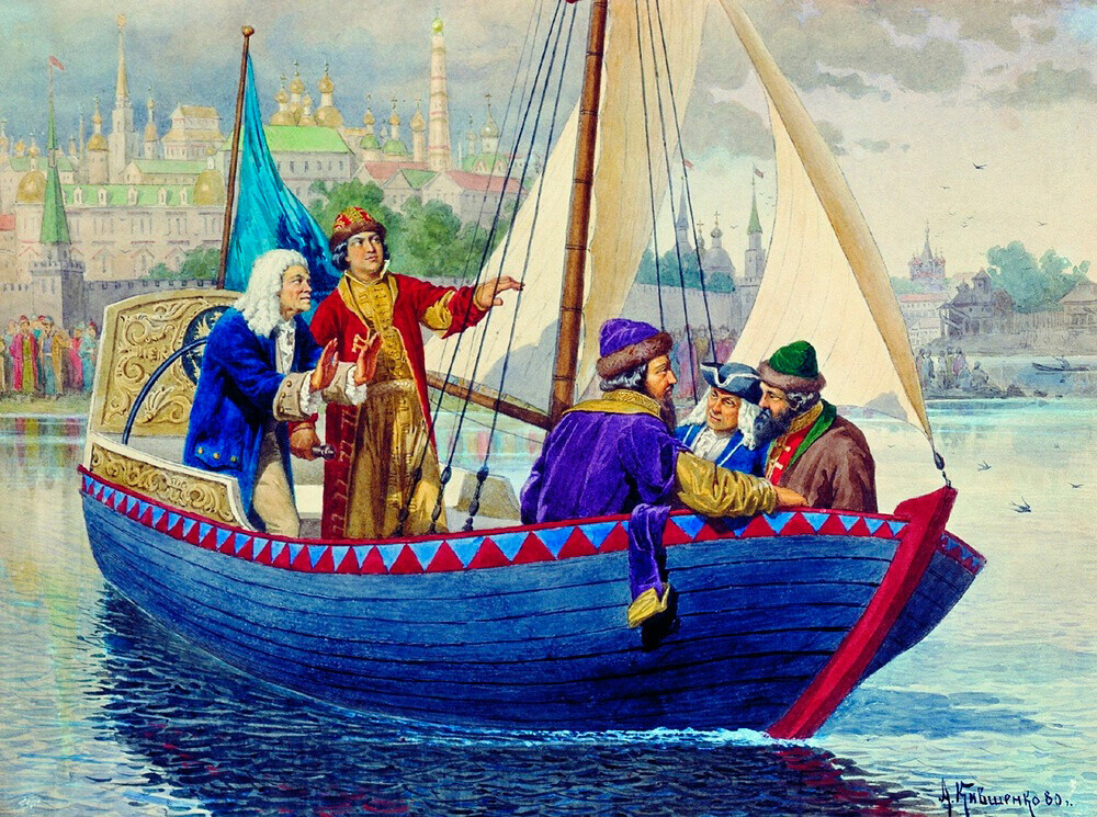 Pyotr yang Agung bepergian dengan perahu.