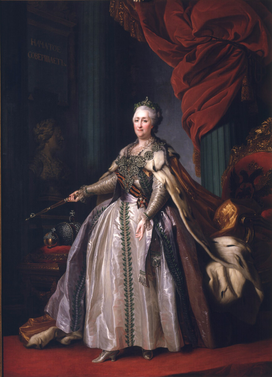 Caterina II, detta “Caterina la Grande”, imperatrice di Russia dal 1762 al 1796, in un ritratto del 1780 di Dmitrij Levitskij