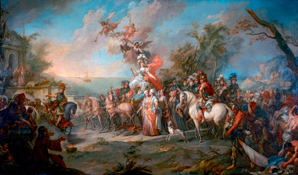 Allegoria della vittoria di Caterina la Grande sui turchi e sui tatari. Dipinto del 1772 del pittore bolognese Stefano Torelli