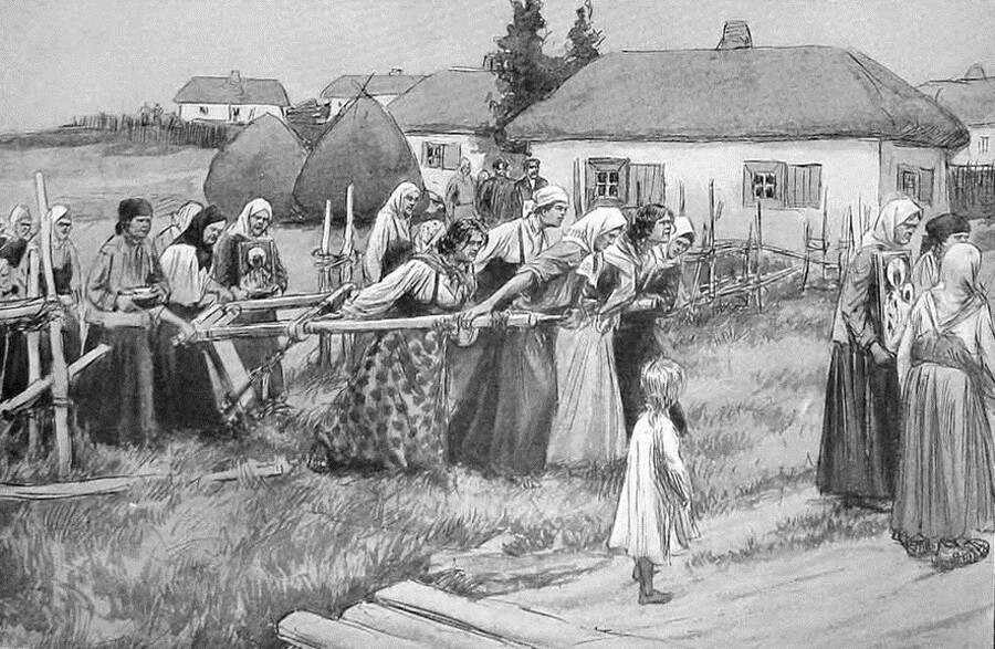 Rituel du labour durant une épidémie, dans les environs d'Ekaterinoslavl (aujourd'hui Dniepr), XIXe siècle