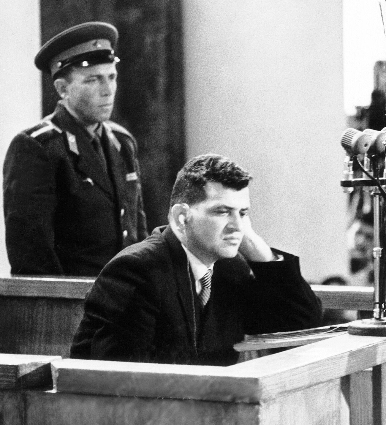 The Pilot Francis Gary Powers judged by the Soviet court for espionage in 1960.