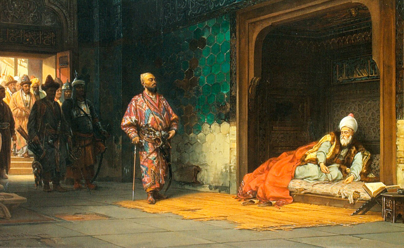 “Bayezid prigioniero di Tamerlano”, dipinto del 1878. Il sultano dell'Impero ottomano fu catturato il 28 luglio del 1402 nella battaglia di Ancyra (l’attuale Ankara)
