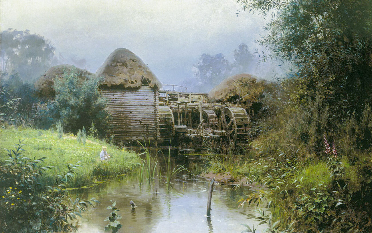 Un antico mulino ad acqua, ritratto in un quadro del pittore Vasilij Polenov (1844-1927)