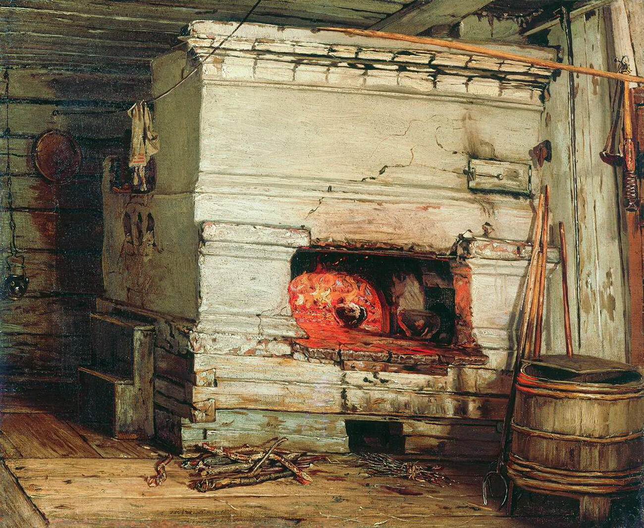 A peasant hut with a stove