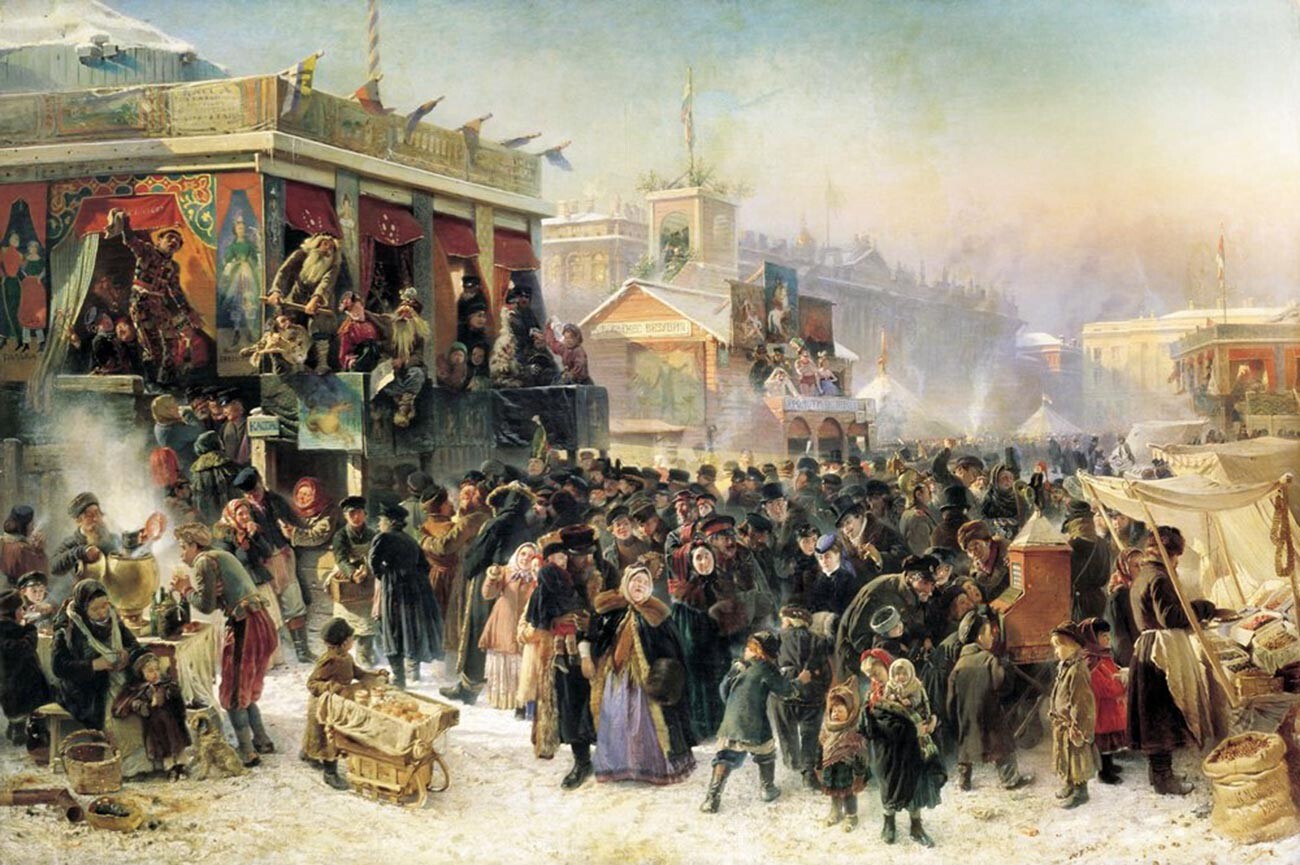 'Celebración de Máslenitsa en la plaza del Almirantazgo de San Petersburgo'.