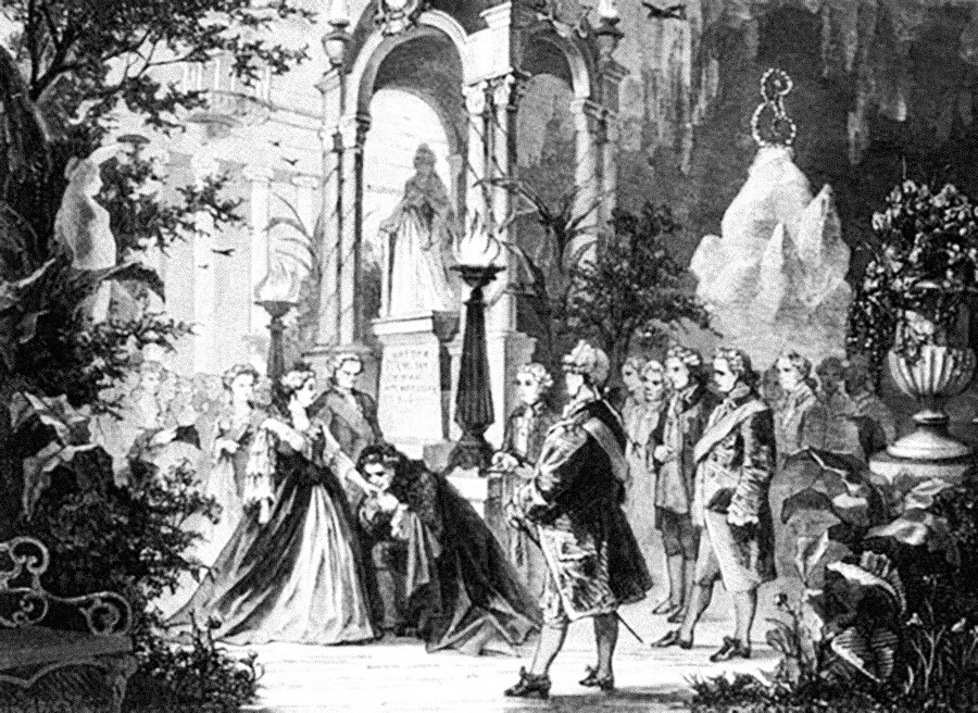 Baile no Palácio de Tauride. Gravura de R. Negodaev, século 19.