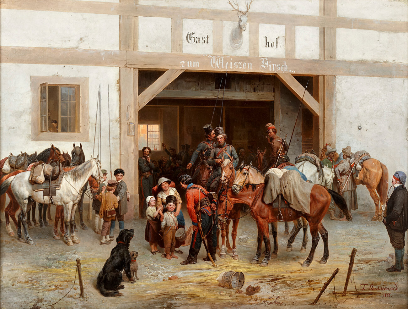 “Cosacchi a Bautzen nel 1813”. Attorno alla cittadina dell'Alta Lusazia, in Sassonia, si combatté una battaglia durante la Guerra della sesta coalizione, dal 20 al 21 maggio 1813. Il dipinto di Bogdan Willewalde è del 1885