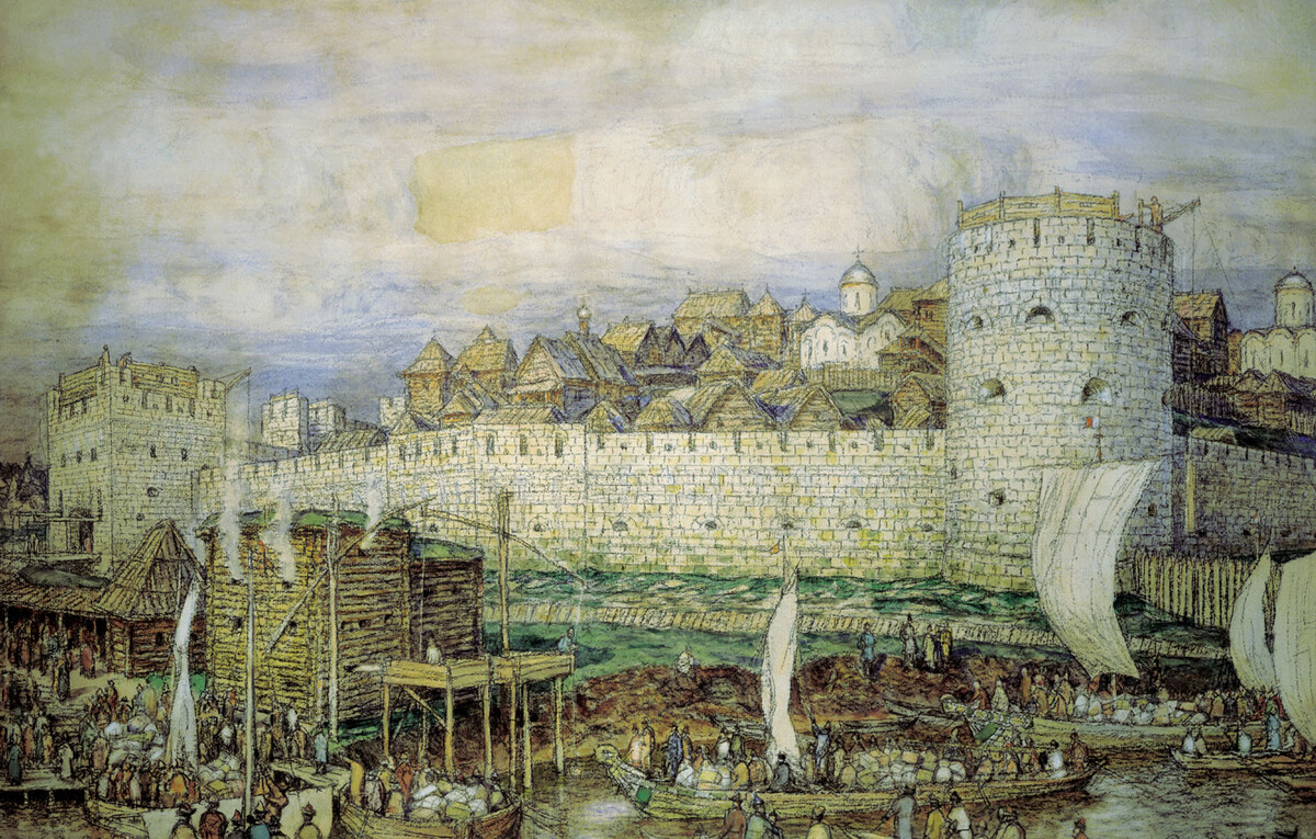 Domneven pogled na Belokamenski Kremelj Dmitrija Donskega. Konec 14. stoletja, A. M. Vasnecov