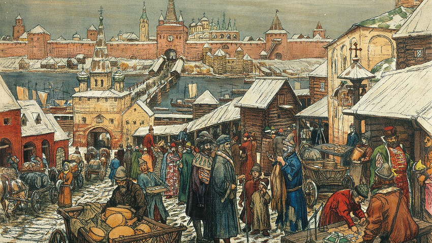 Apolinario Vasnetsov. Mercado de Nóvgorod, siglo XVII