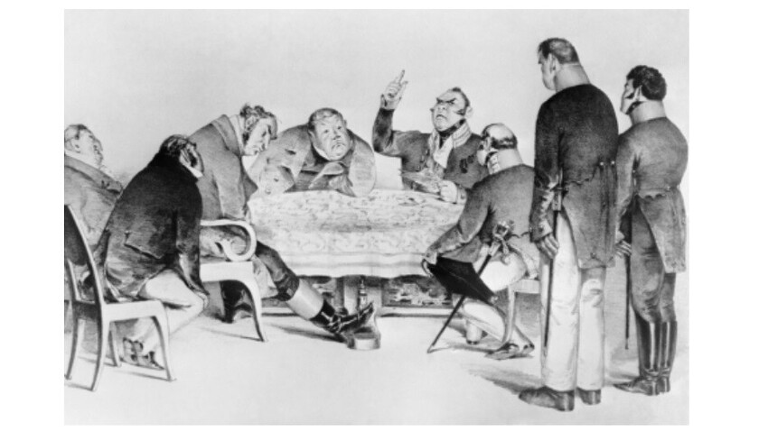Eine Illustration zur Komödie "Der Revisor" von Nikolaj Gogol.