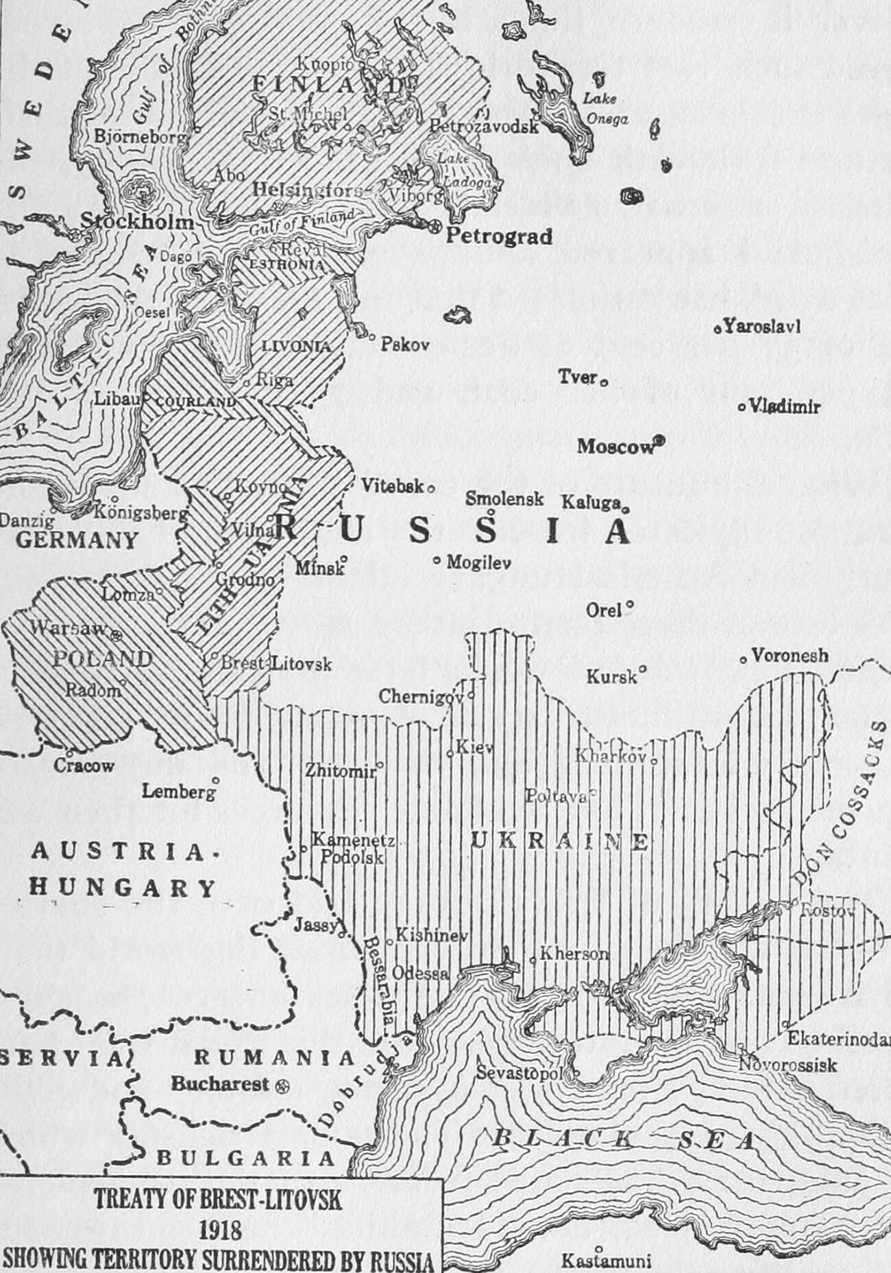 Gli enormi territori ceduti dalla Russia in base al Trattato di Brest-Litovsk
