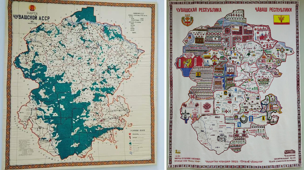 Le due mappe ricamate della Ciuvascia, realizzate nel 1937 e nel 2022