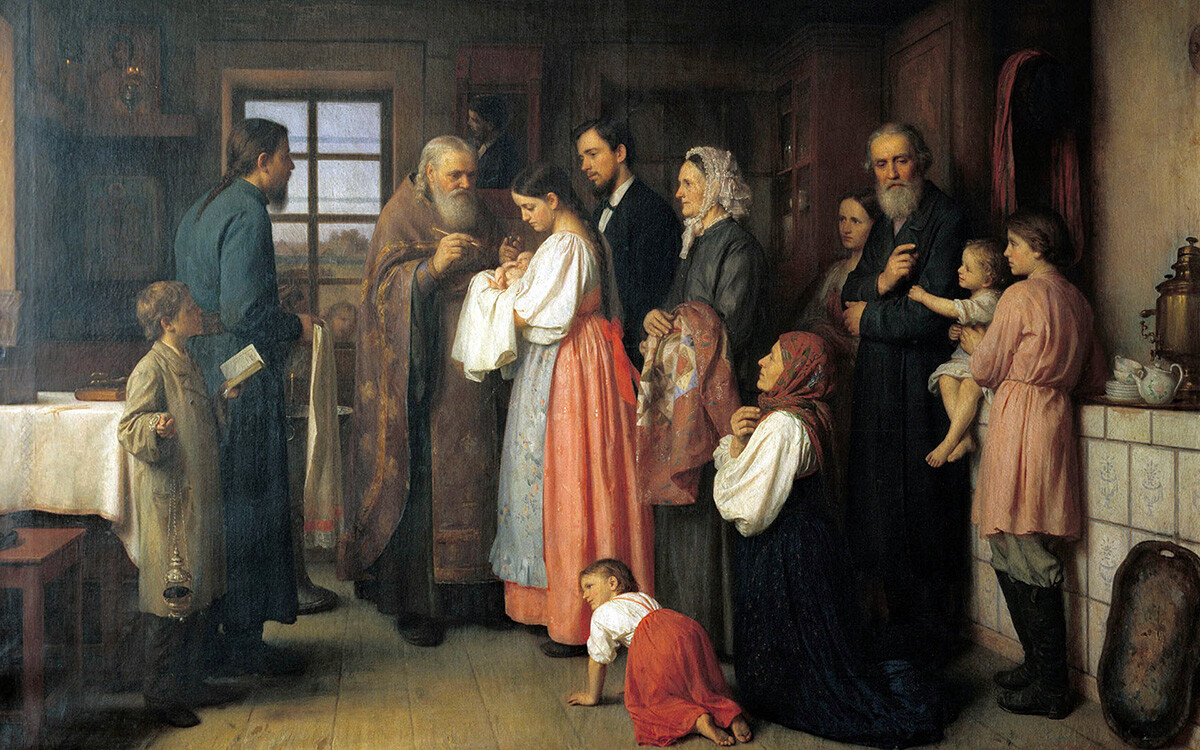 “Il battesimo”, dipinto di Akim Karneev del 1870
