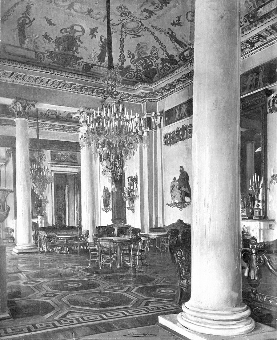 E.K. Lipgart. Salón Blanco del Palacio Mijáilovski. Antes de 1896