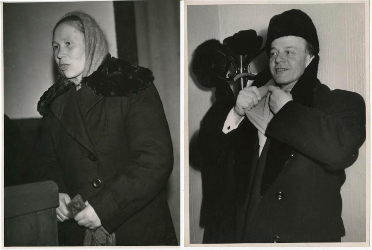 Femme en manteau d'hiver / Chanteur d'opéra, années 1950