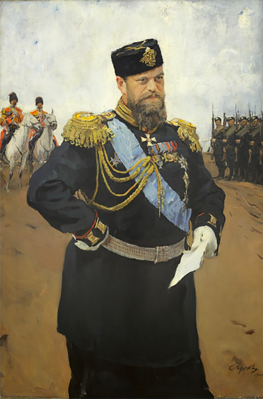 Серов В. А. 1865, Петербург – 1911, Москва. Портрет на Александър III с рапорт в ръка 1900