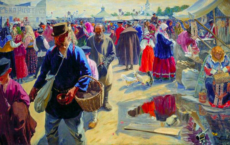 “Fiera a Murom”, dipinto del 1910-12 del pittore Ivan Kulikov (1875-1941)