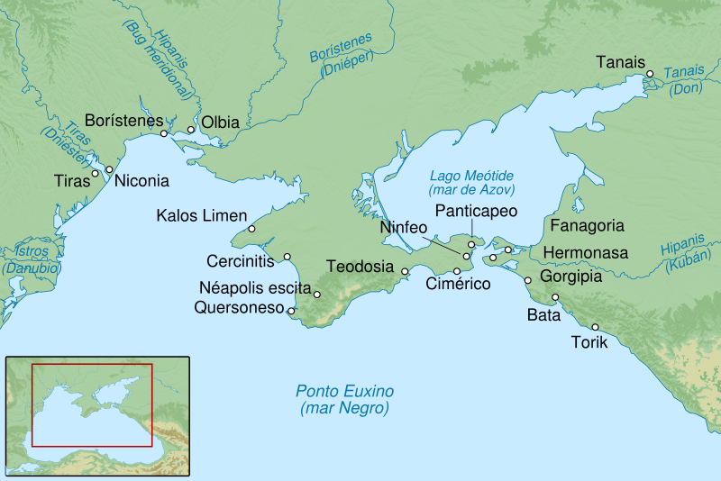 Mapa de las antiguas colonias griegas al norte del Mar Negro.