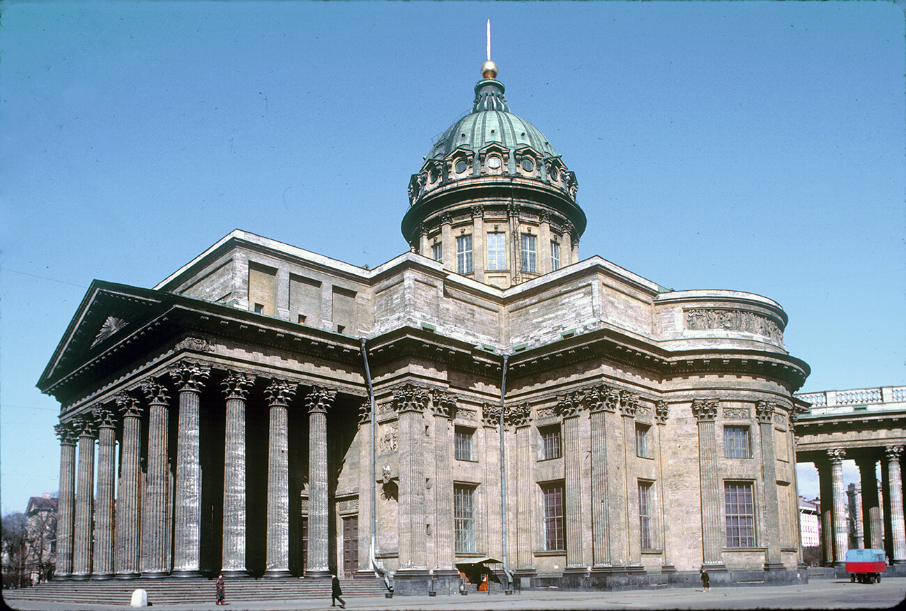 Cathedral of Kazan Icon of the Virgin. Southeast view with south portico.  April 9, 1984