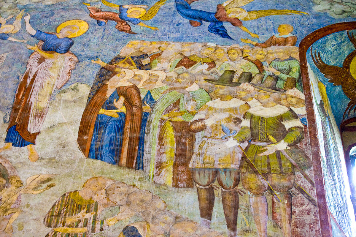 Katedral St. Sophia. Tembok barat, sisi kanan. Fresco Penghakiman Terakhir, Musa menunjuk kepada Kristus dengan orang asing di antara yang terkutuk. 20 Juli 2011