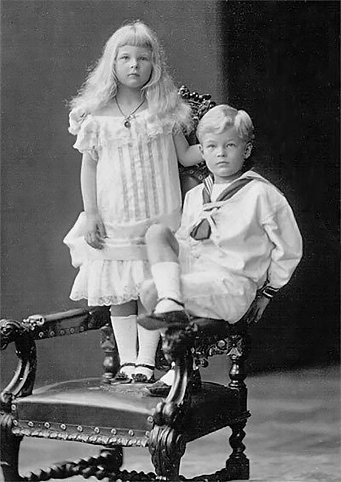Georg-Michael Alexander von Merenberg with his sister. Circa 1900.