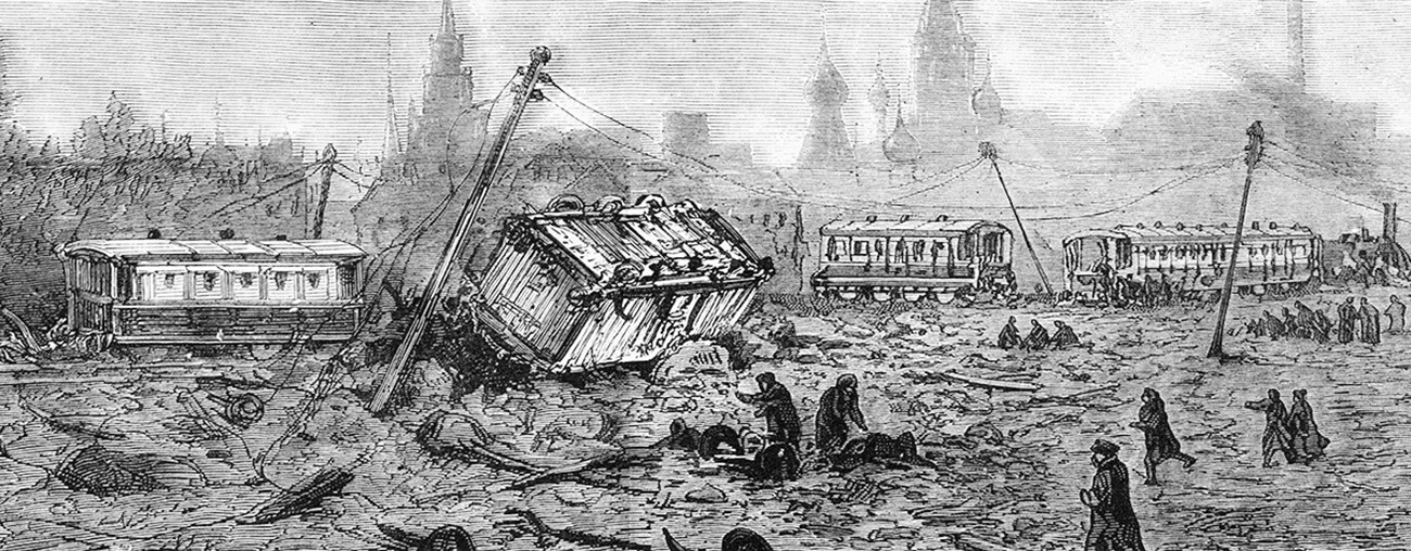 Atentado contra el tren imperial cerca de Moscú: escena tras la explosión