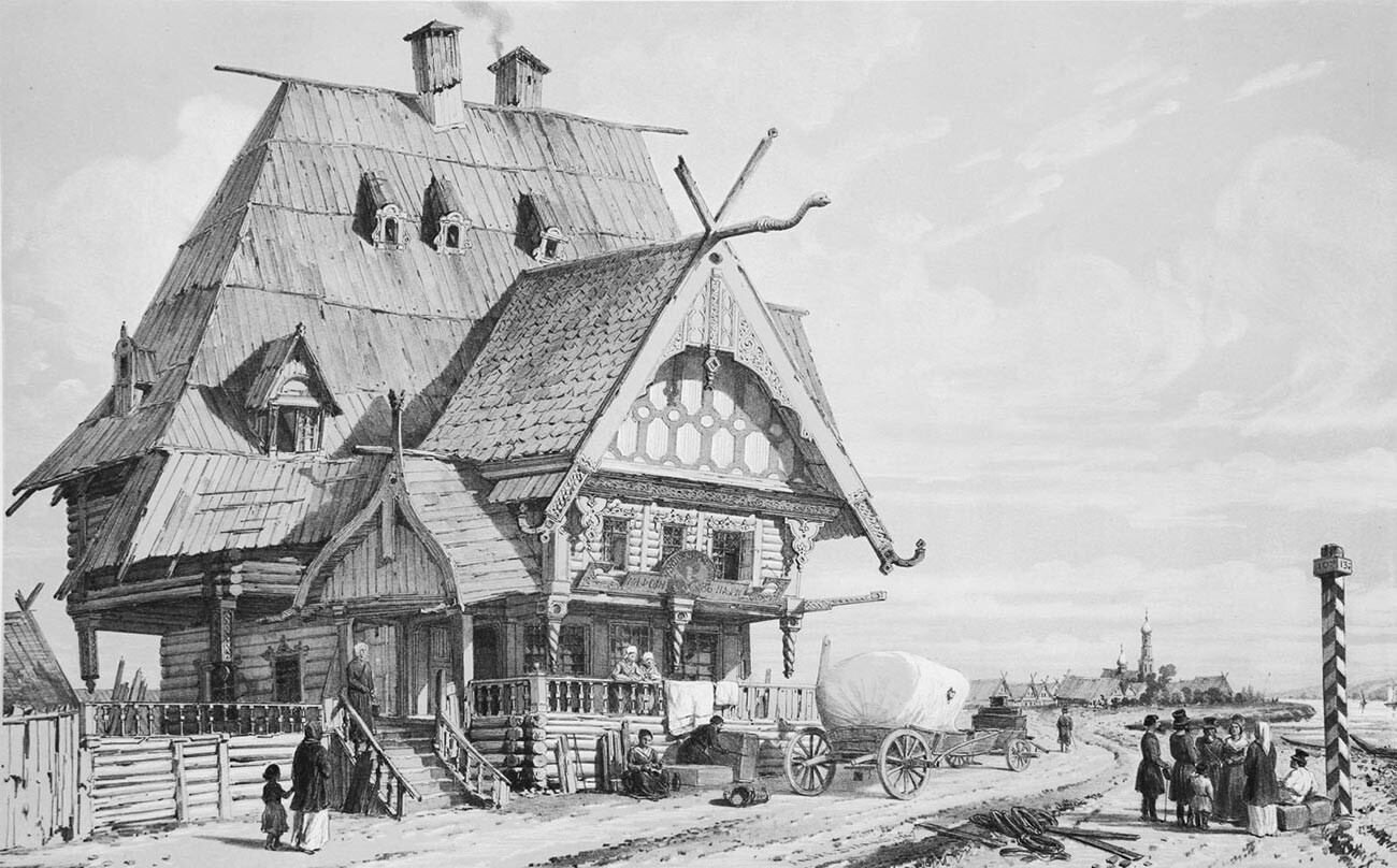 Una estación de correos en la carretera Moscú-Yaroslavl, 1839, por Andre Durand (1807-1867)
