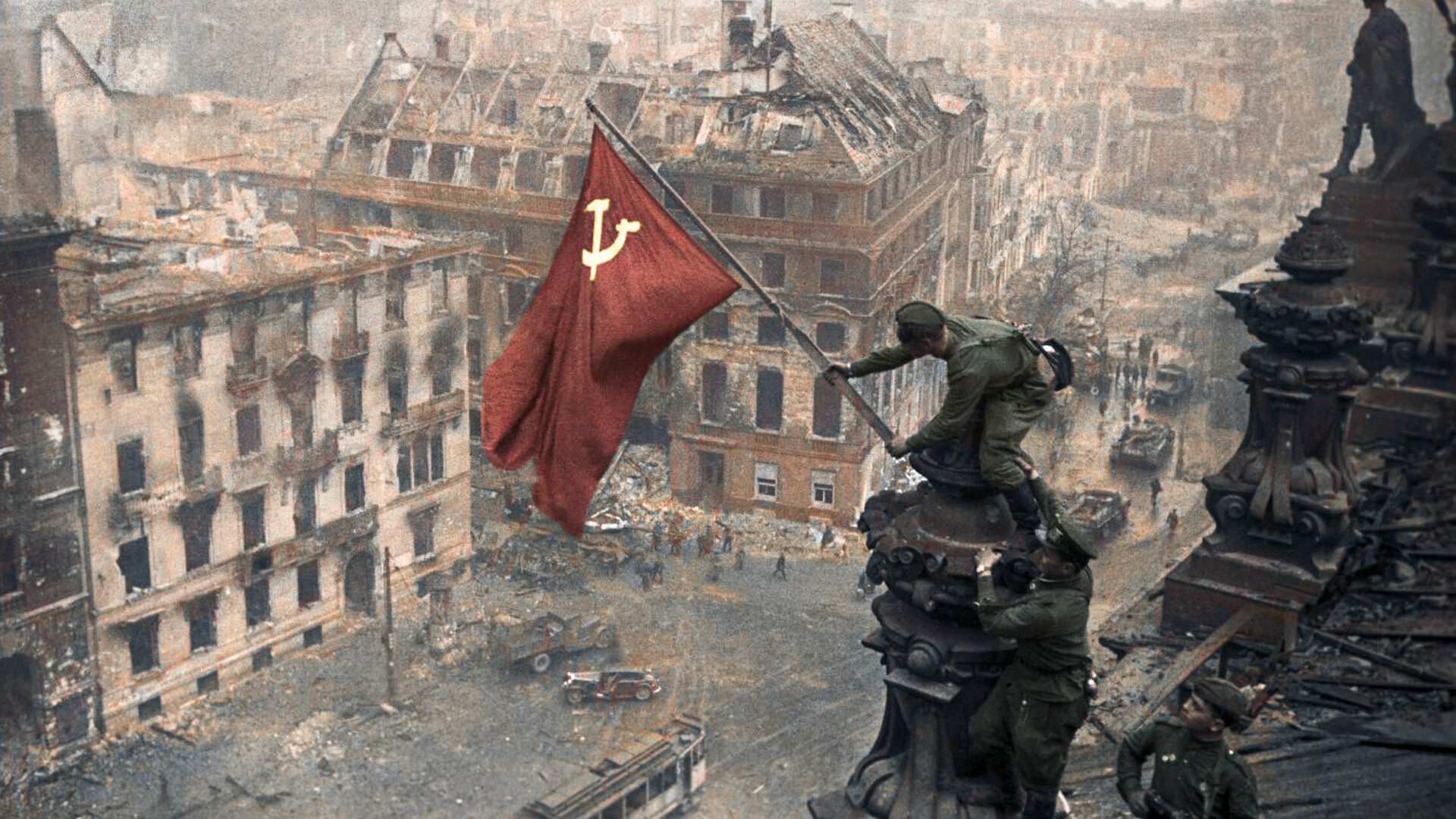 The Banner of Victory on the Reichstag building in Berlin, May 1, 1945.