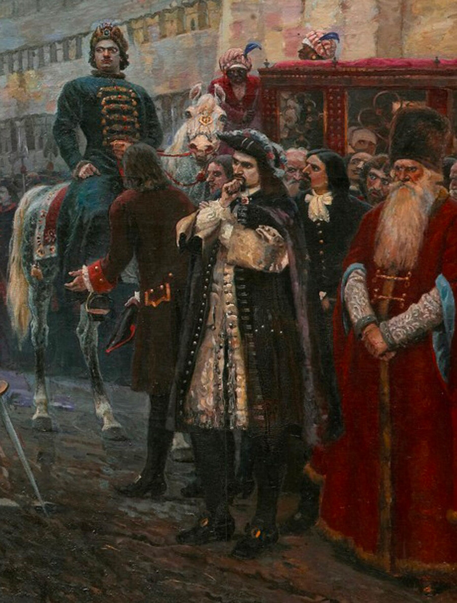 Pierre le Grand, Alexandre Menchikov, des étrangers, un vieux boyard et autres