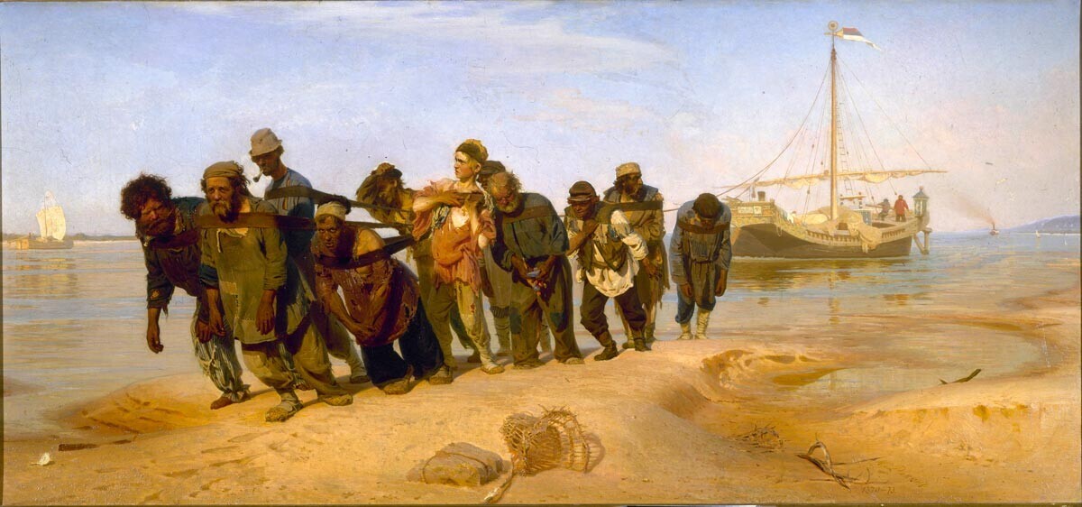 Iliá Répin. Rebocadores de barcos no Volga (1870-1873).