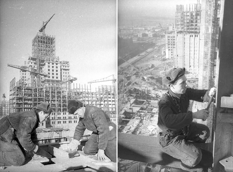 Immagini dei lavori di costruzione dell’Edificio principale dell’Università Statale di Mosca sulla Collina Lenin (oggi: Collina dei passeri; Vorobjovy Gory)