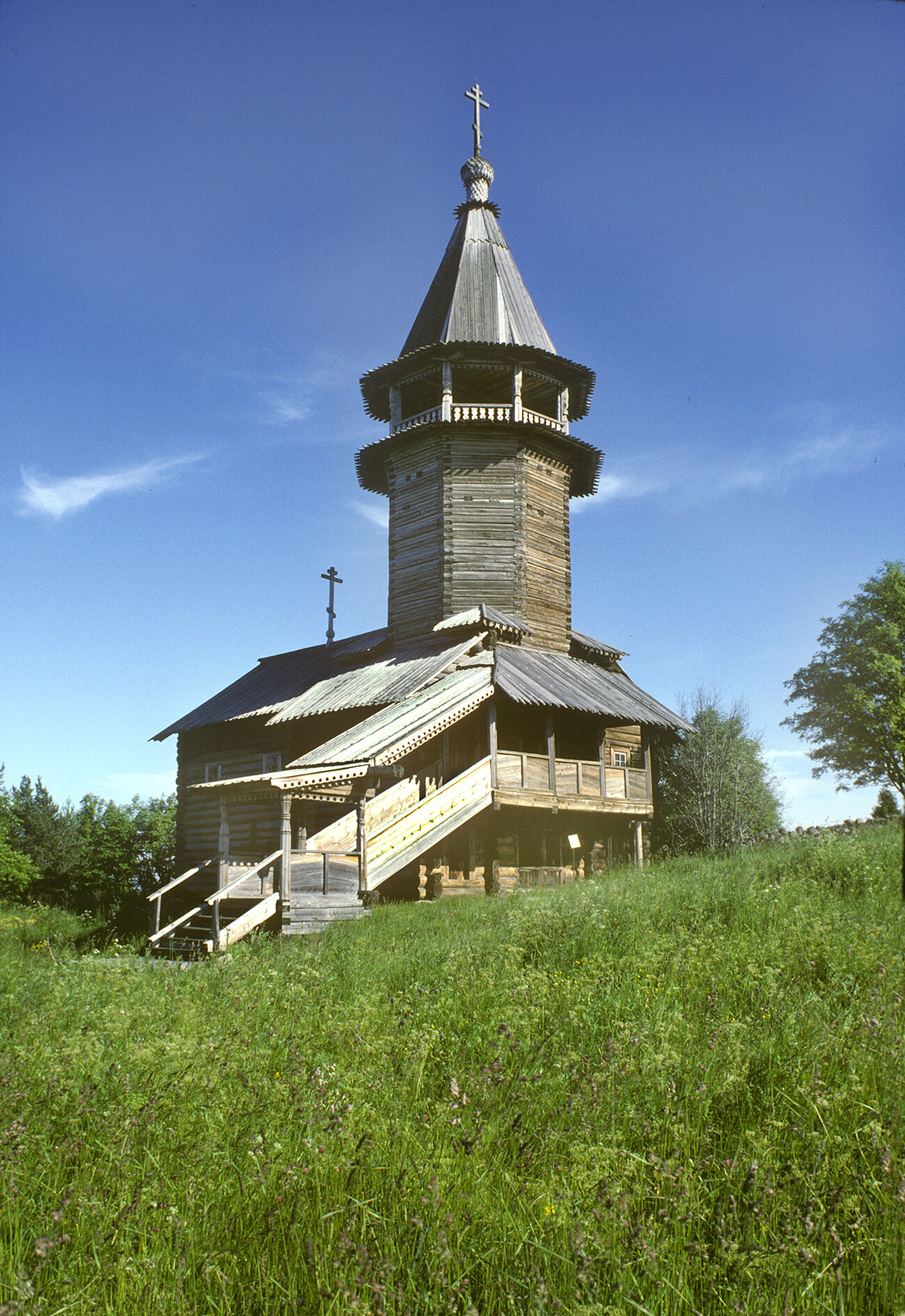 Kizhi. Chapel of Three Prelates, originally built at village of Kavgora. July 13, 1993
