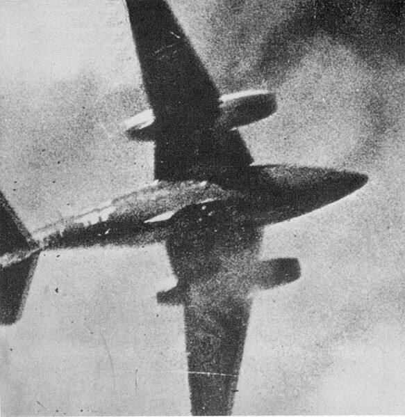 Momento del derribo de un Me-262 captado por la fotoametralladora de un avión aliado.