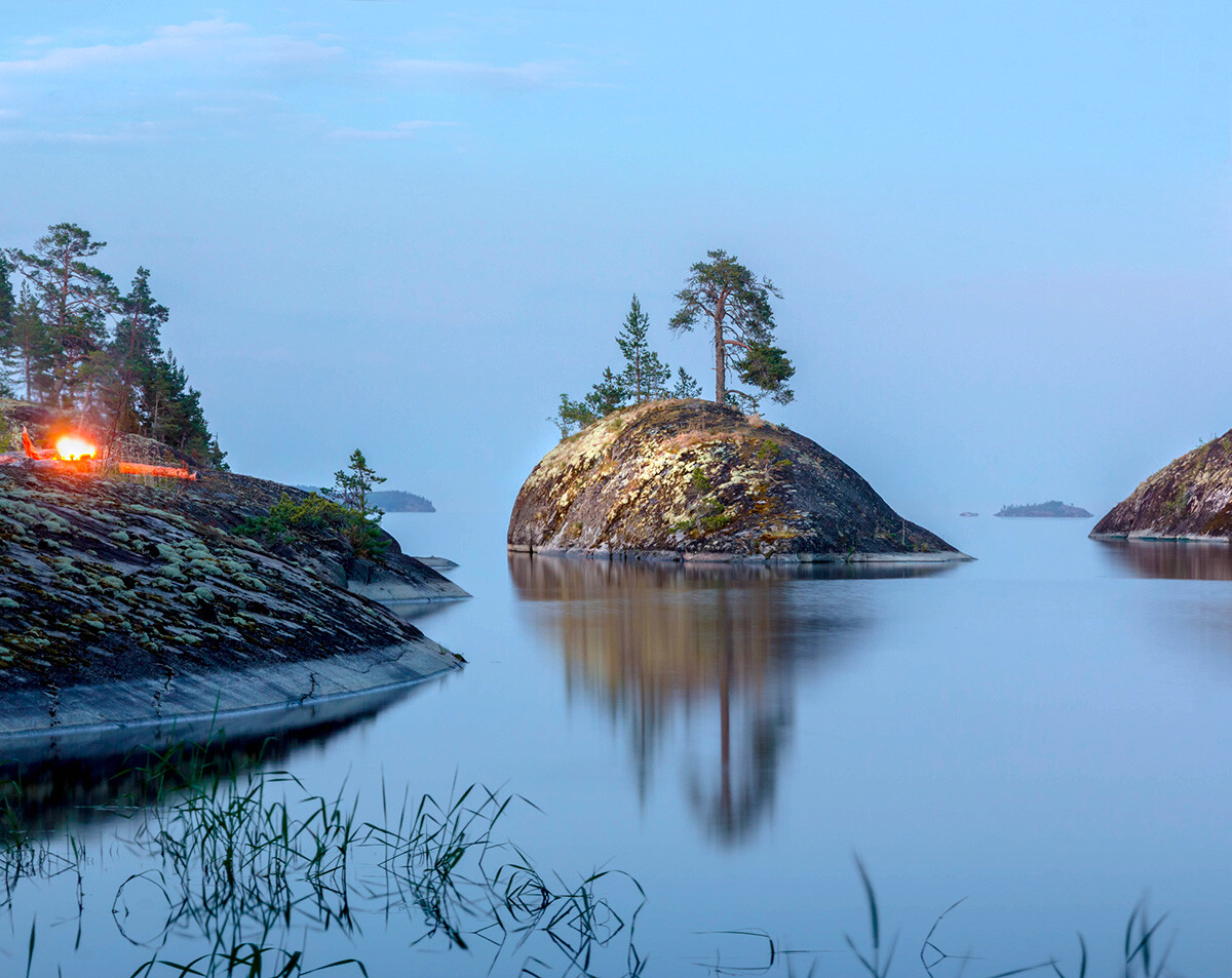 `Ladoga whale` white nights in the skerries of lake Ladoga.