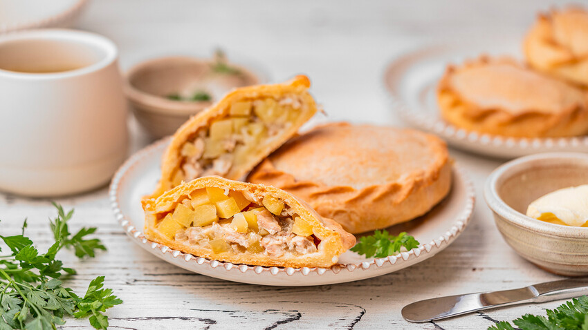 Try these hearty pies with juicy chicken & potato filling, made with thin, crispy crust.