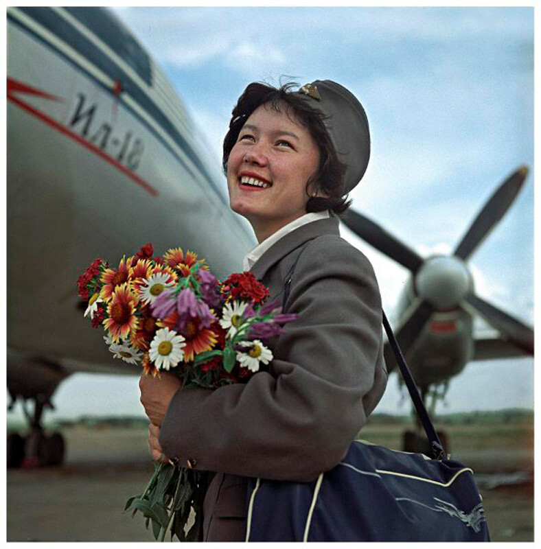 Flight attendant Tamara Beisenova, 1961.