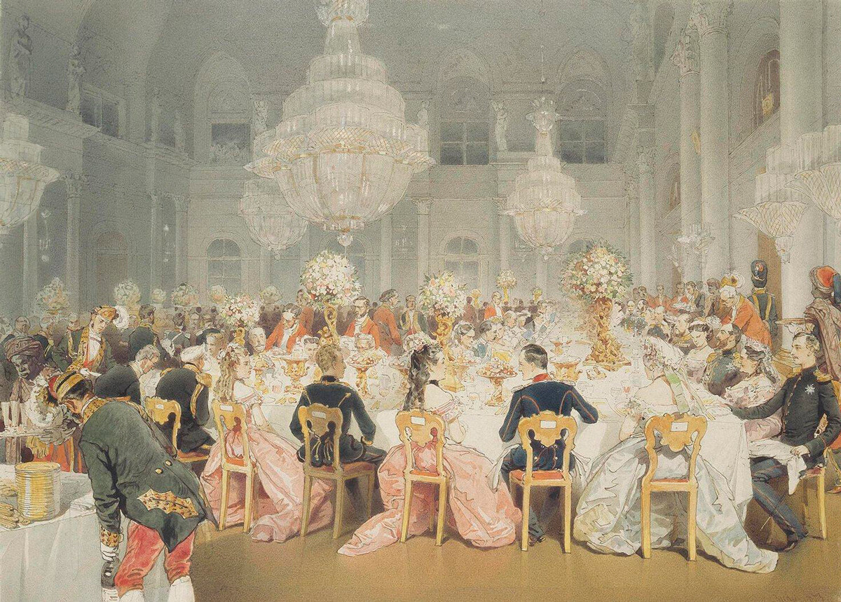 Svečana večera u Zimskom dvorcu (Peterburg), glavnoj rezidenciji ruskih careva, 1873. 