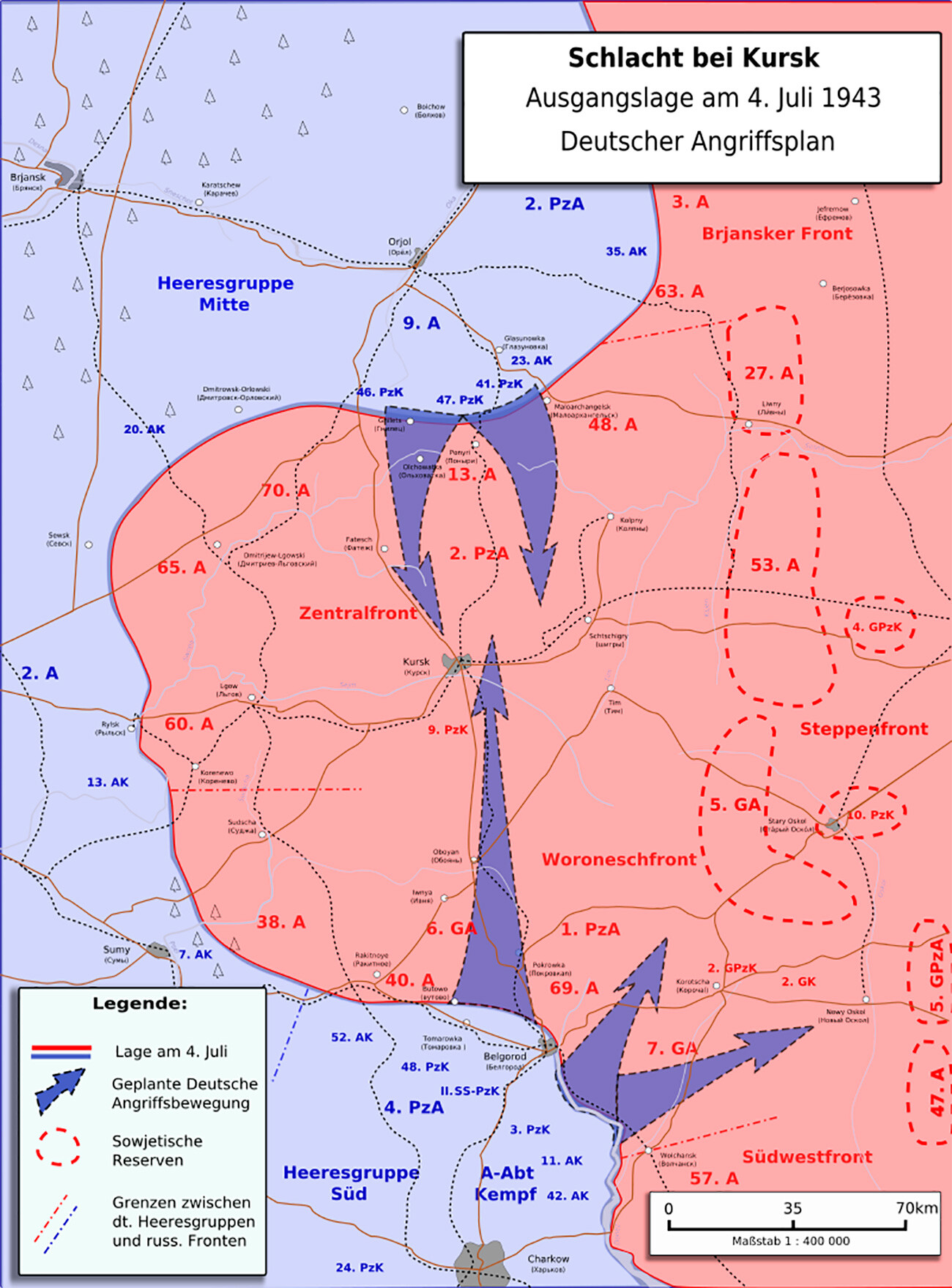 クルスクの戦いのドイツの地図