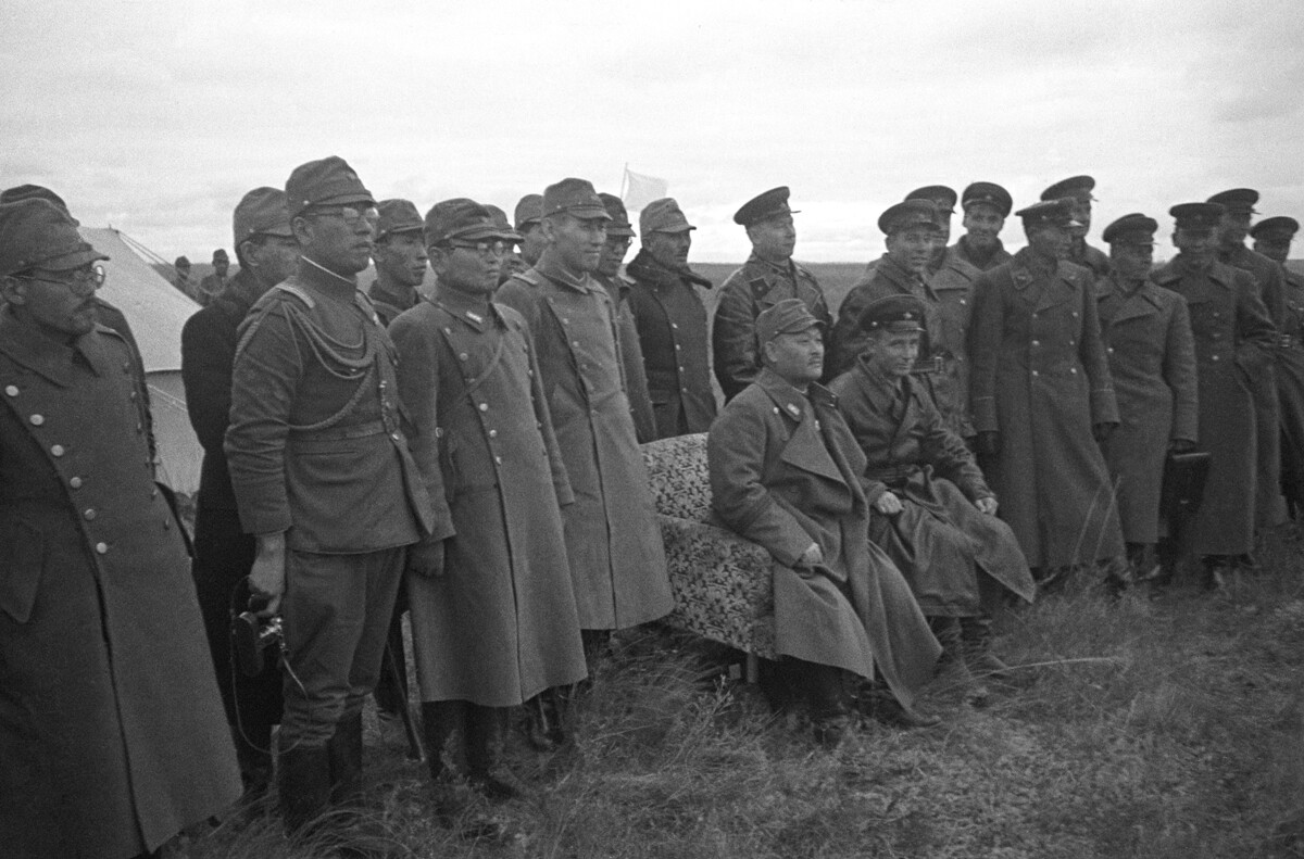 Soviet and Japanese command representatives during armistice in the Khalkhin Gol river area.