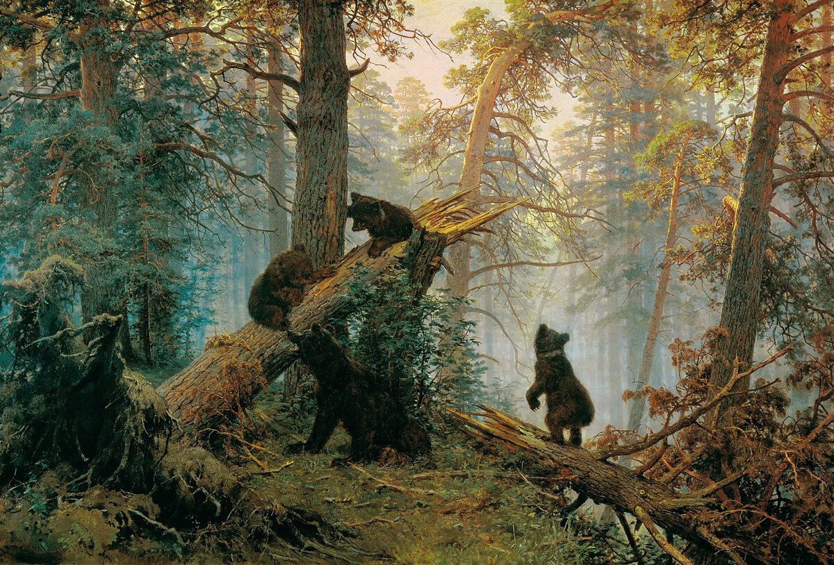 'Mañana en un bosque de pinos', 1889, Iván Shishkin, Konstantín Savitski.