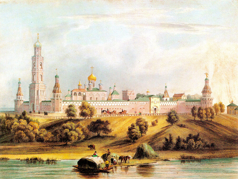 Симонов монастырь. Акварель Луи Бишбуа из альбома «Виды Москвы», 1846